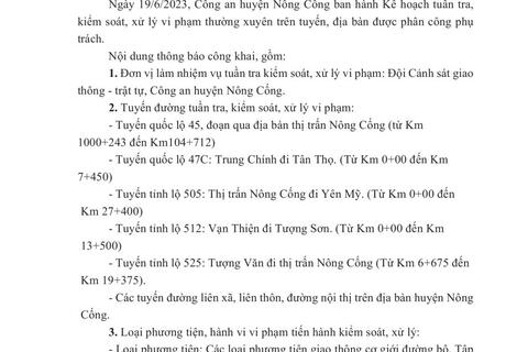 Kế hoạch TTKS ngày 19/6/2023