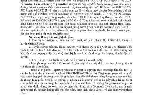 Thông báo công khai nội dung kế hoạch 58win slot kiểm soát,  Xử lý 58win login trên tuyến, trên địa bàn huyện Quảng Xương. Từ ngày 04/09/2023 đến ngày 10/09/2023.