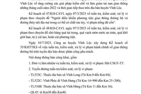 58win apk huyện Vĩnh Lôc thông báo Kế hoạch TTKS tuần 35 (từ 10/7/2023 đến 16/7/2023)