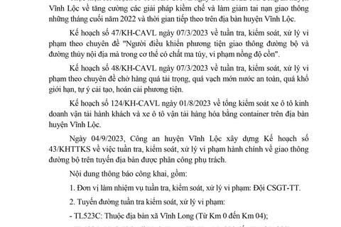 58win apk huyện Vĩnh Lộc thông báo Kế hoạch TTKS tuần 43 (từ 04/9/2023 đến 10/9/2023)