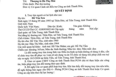 Quyết định truy tìm người số 4167B/QĐ-CSMT ngày 13/3/2026 của Cơ quan CSĐT(PC04) 58win apk tỉnh game 58win
