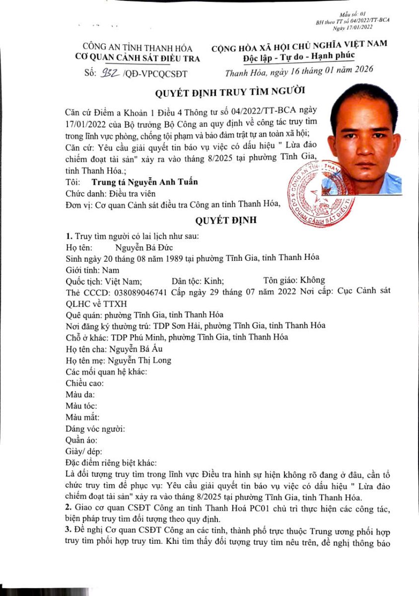 58win com đăng nhập người số 932/QĐ-VPCQCSĐT ngày 16/01/2026 do Cơ quan CSĐT  ra quyết định