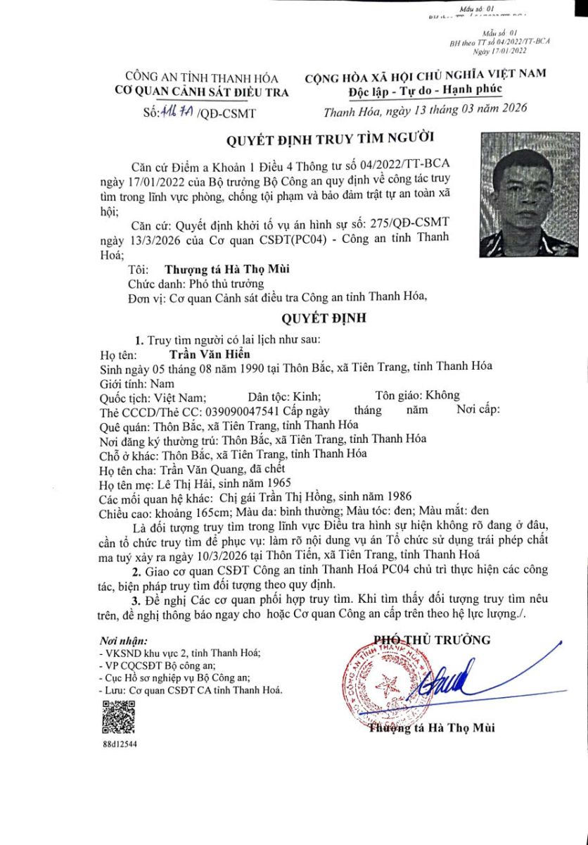Quyết định truy tìm người số 4167A/QĐ-CSMT của Cơ quan CSĐT (PC04) 58win apk tỉnh game 58win