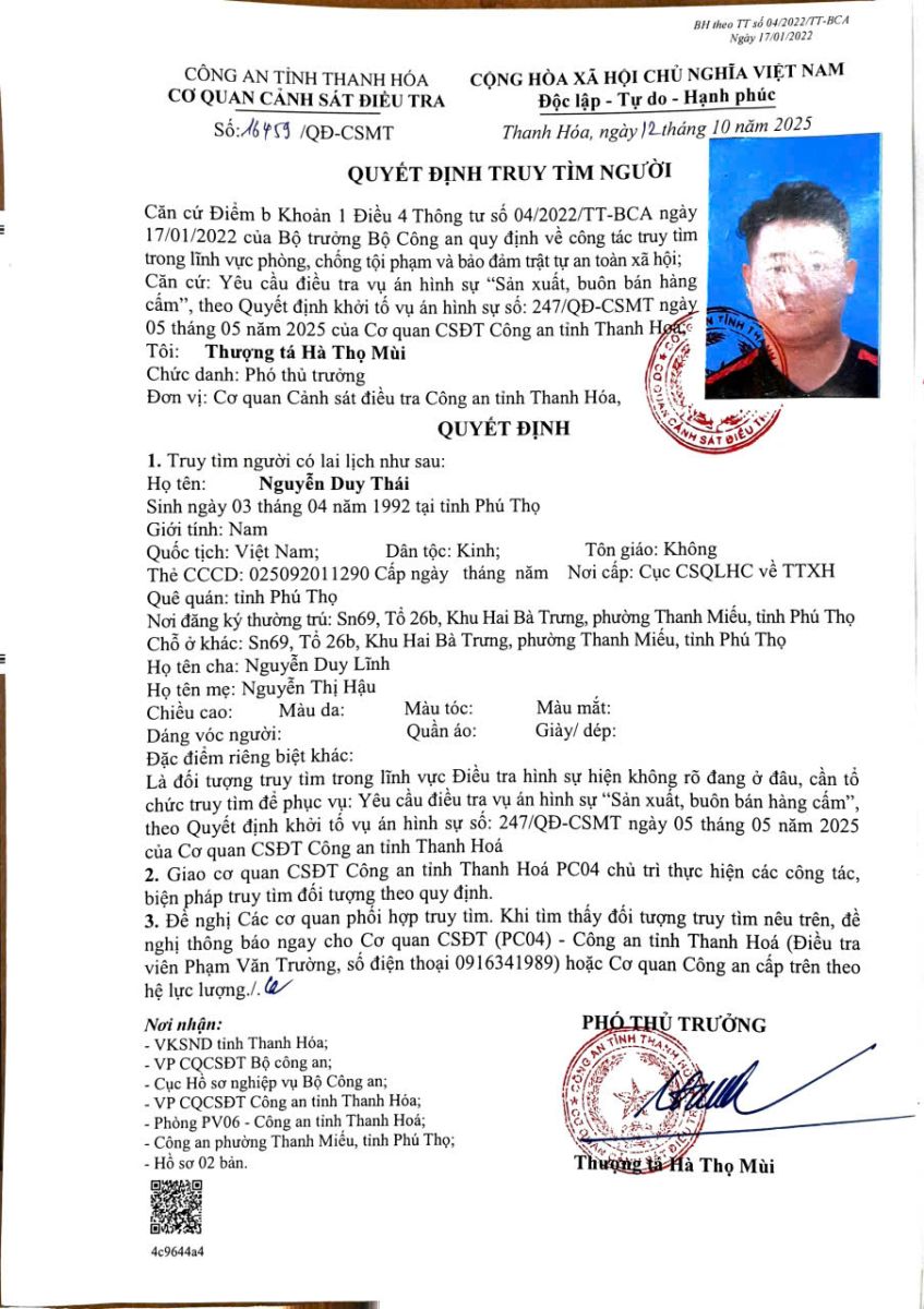 Quyết định truy tìm người số 16459/QĐ-CSMT ngày 12/10/2025 của Cơ quan CSĐT(PC04) 58win apk tỉnh game 58win