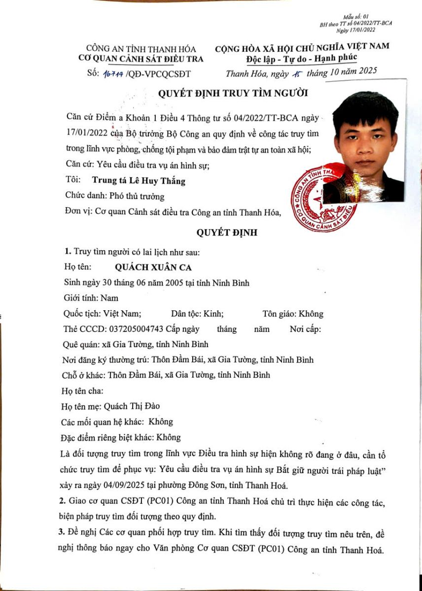 Quyết định truy tìm người số 16714/QĐ-VPCQCSĐT ngày 15/10/2025 của Cơ quan CSĐT 58win apk tỉnh game 58win